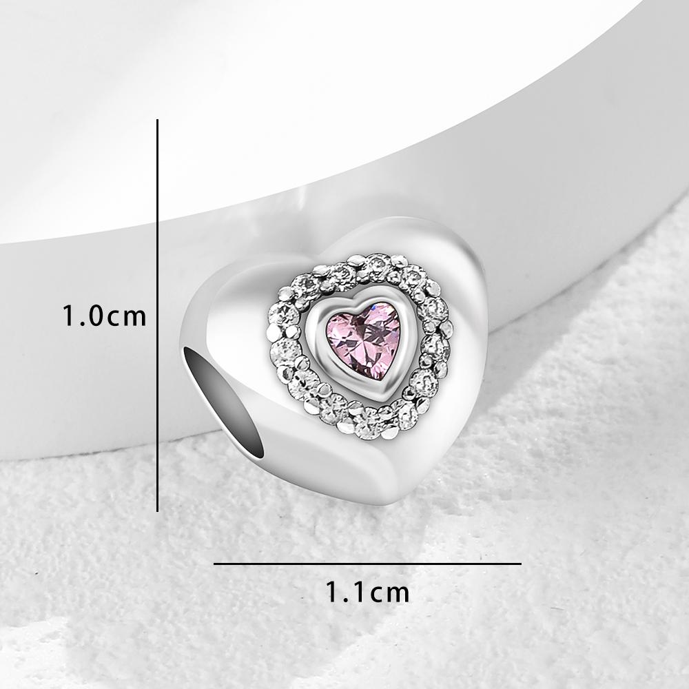 925 Silver Pink Heart Charm Pendant For Women Jewelry Making Luxury Gift Fit Bracelet Necklace Party