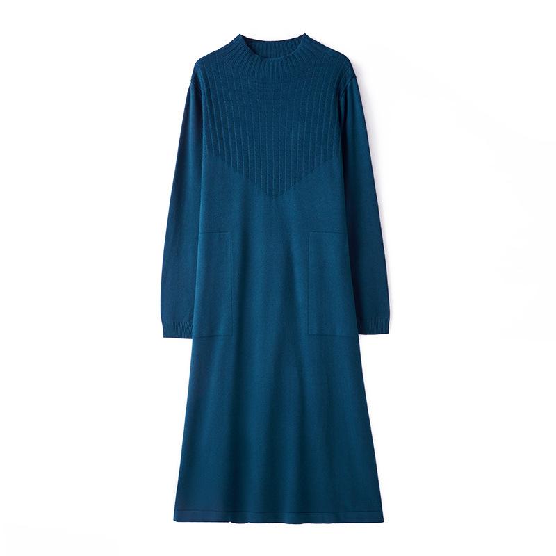 Half Turtleneck Knitted Dress for Women In Autumn and Winter Solid Color Loose Long Sweater Casual Women's Wear