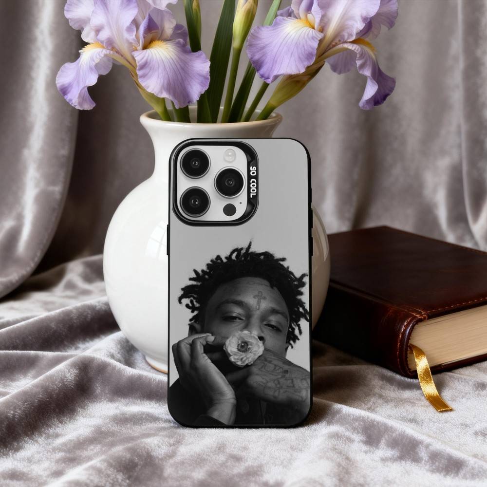 Cool Rapper 21 S-Savage-E Phone Case For iPhone17,16,15,14,13,12,11 Plus,Pro Max Black Candy Silver Phone Case