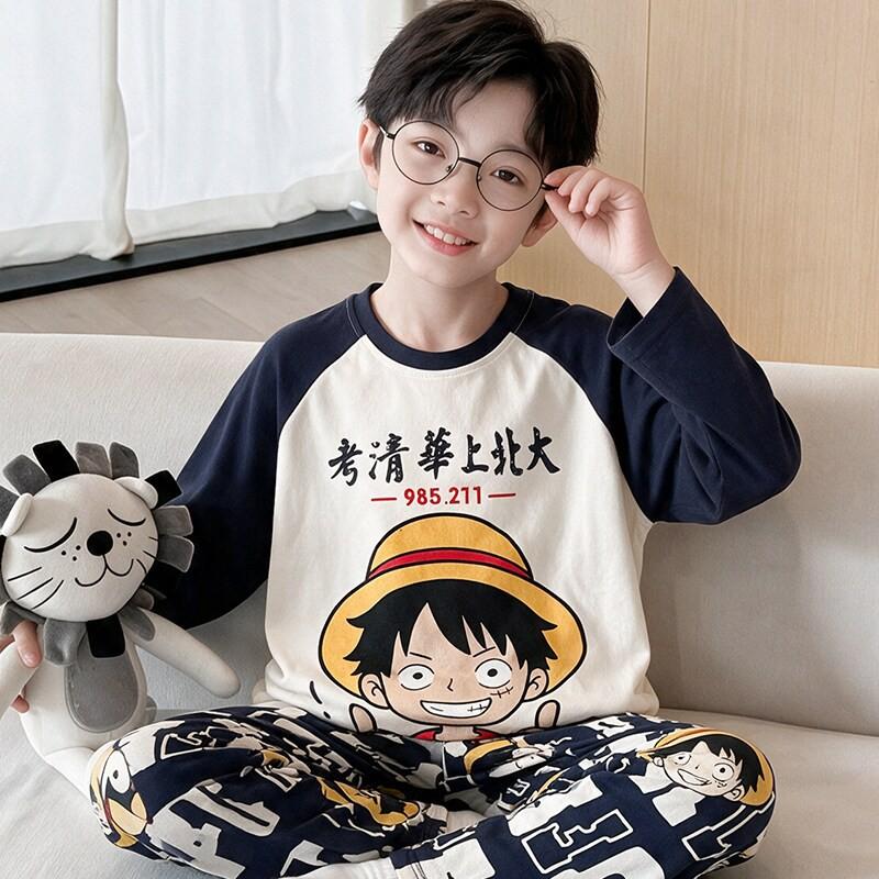 Boys Cotton Pajama Set Long Sleeve Thin Winter Sleepwear Kids 8 Years Cartoon Print Comfortable Home Wear