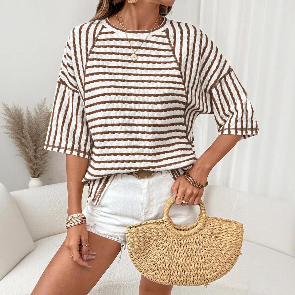 Women's Round Neck Pullover  Versatile,  Short-Sleeve T-Shirt