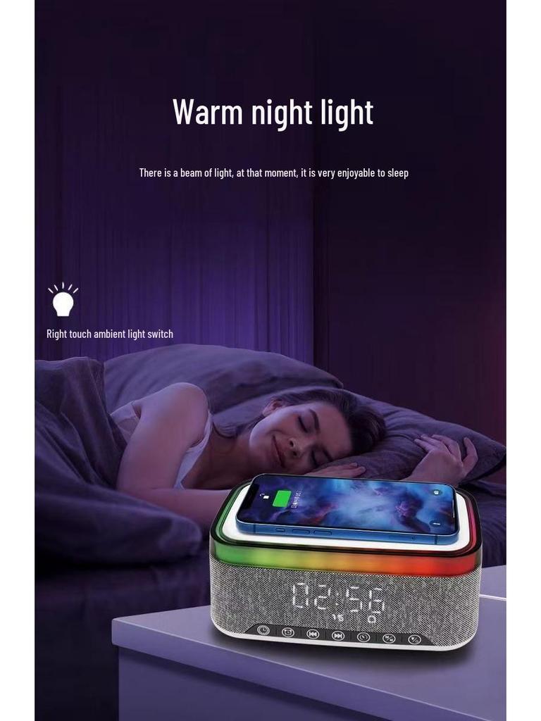 Multifunctional Bluetooth Speaker with Display, Alarm Clock, Wireless Charging, and White Noise (15W)