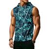 Men’s Athletic Sleeveless Hoodie with Drawstring Hood and Front Pocket Casual Loose Fit Camouflage Patterned Vest Top
