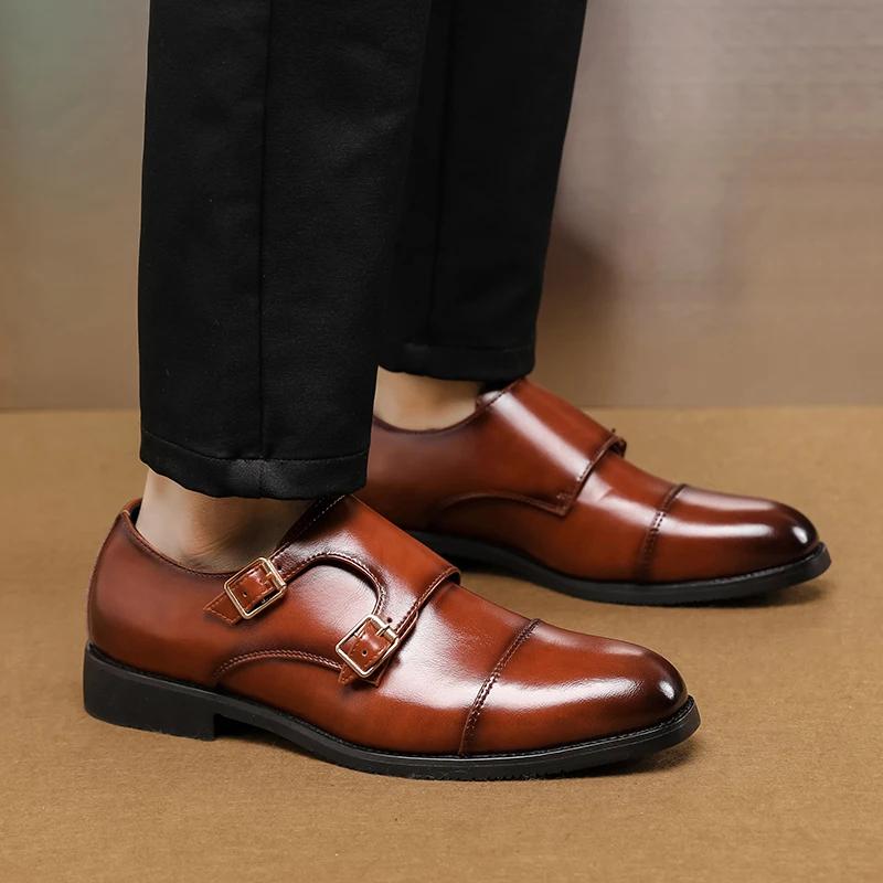 Fashion Brand Designer British Monk Strap Leather Shoes for Men Dress Formal Wedding Prom Oxford Luxury Man Male Men Shoes
