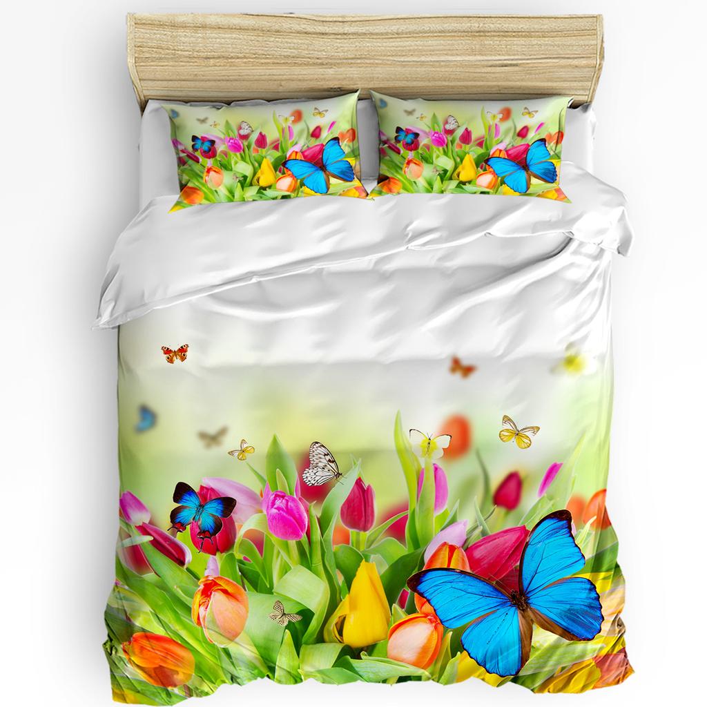 3Pcs Bedding Collection Tulips Red Flower Home Textile Duvet Cover Pillow Case Boy Kid Teen Girl Bedding Covers Collection