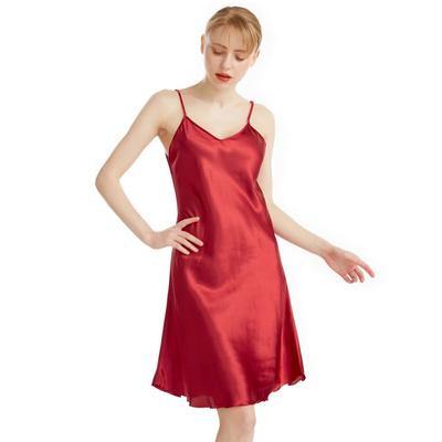 Women's Satin Silk Thin Straps V-neck Halter Nightgown Summer Thin Section Sexy Slim Pure Colour and Knee Home Pajamas