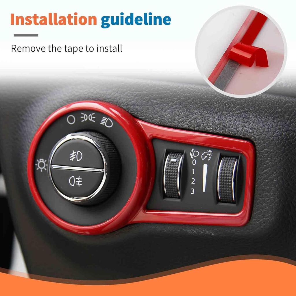 JeCar Headlight Switch Panel Trim Red Interior Accessories for Jeep Compass 2017-2020