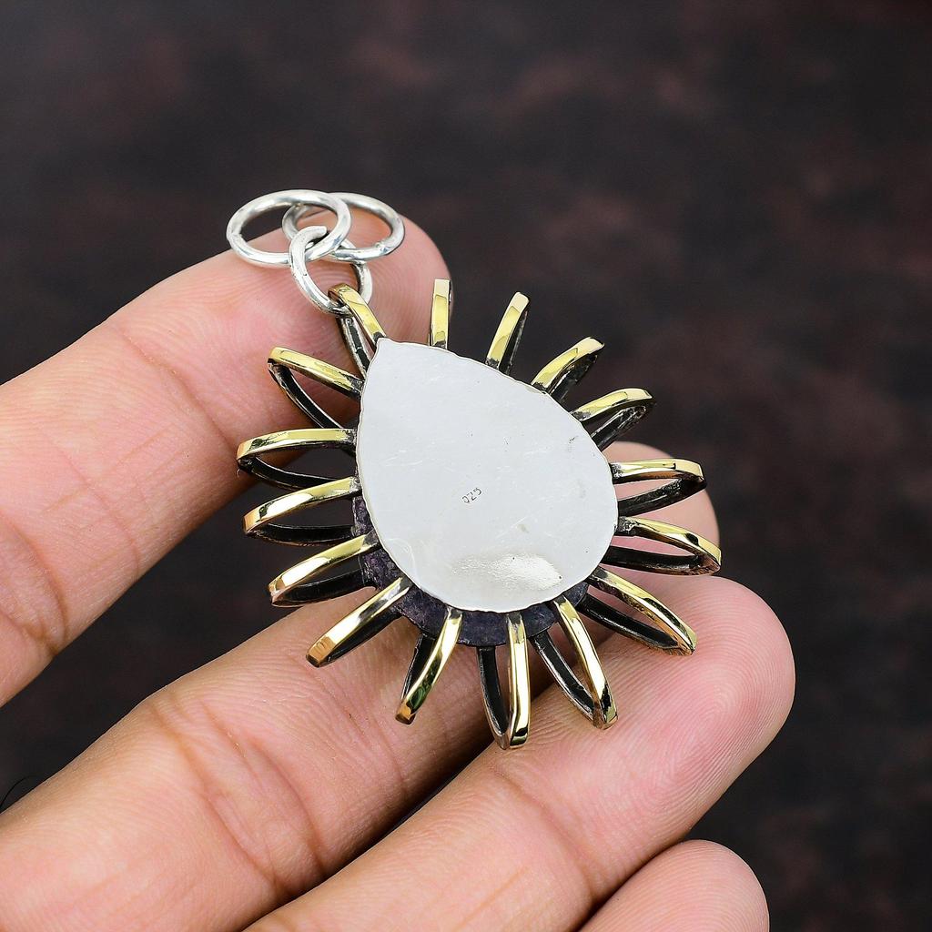 Spessartine Garnet In Limestone Pendant Gemstone Jewelry 925 Sterling Silver Pendant 18K Gold Plated Pendant Handmade Cage Pendant For Gifts