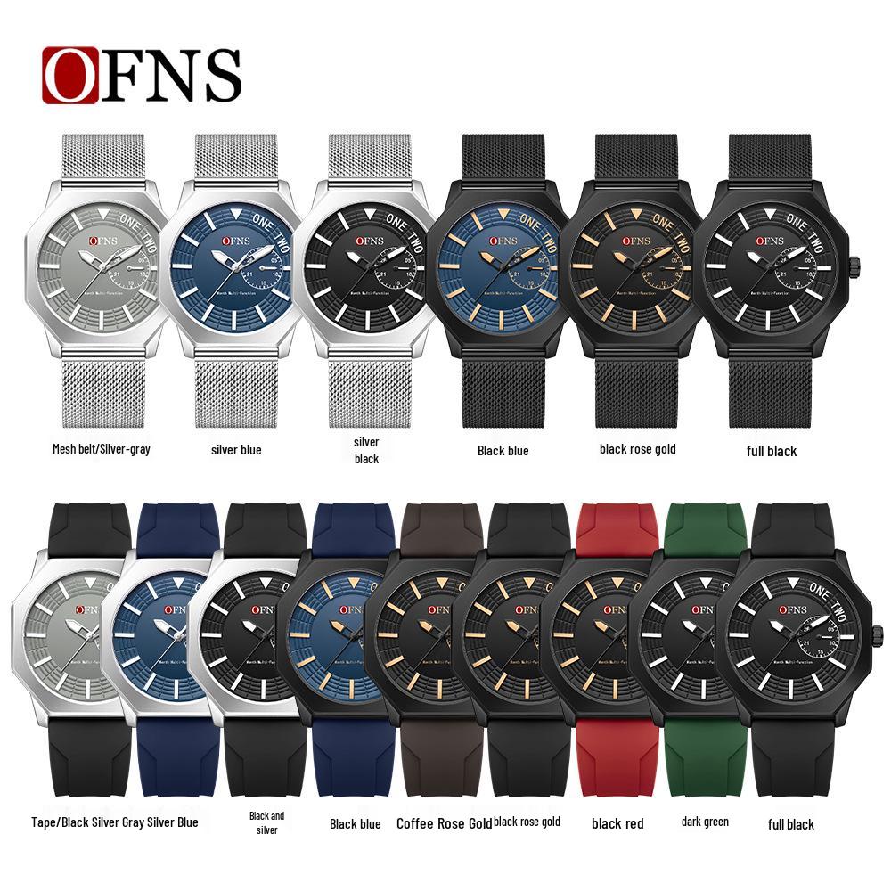 OFNS Octagonal Men's Quartz Wristwatch: Simple Bar Index, Date Display, Waterproof, Business Style, Douyin Inspired.