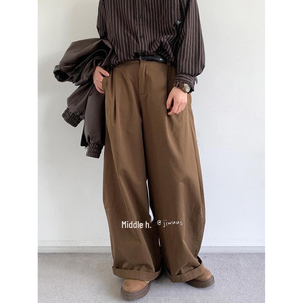 Men's Japanese Style High Waist Retro Wide-Leg Pants - Autumn/Winter Slimming Casual Drape Suit Pants
