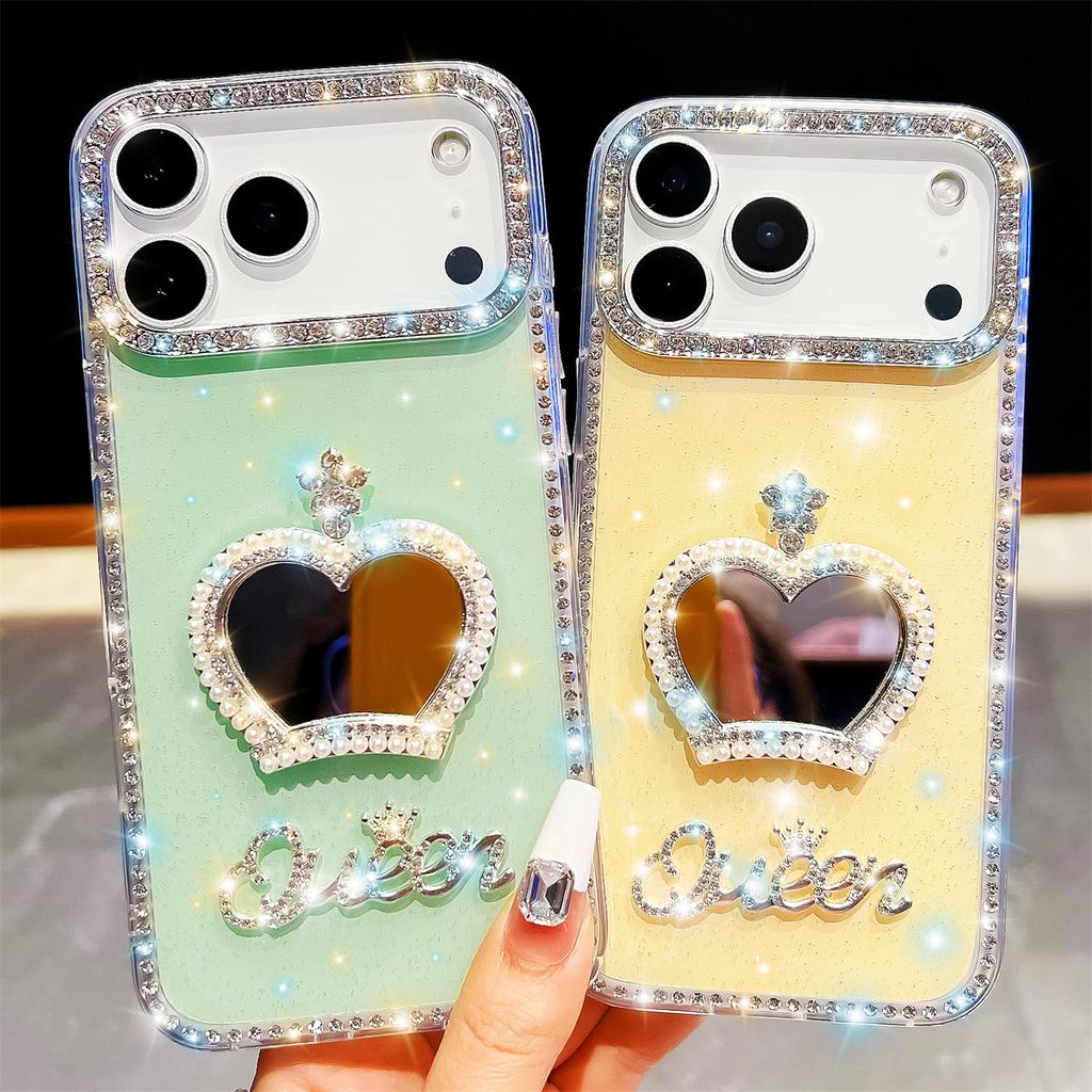 Handmade Sparkly Diamond Crown Mirror IMD Phone Case, Compatible with iPhone 13,iPhone 14,iPhone 15,iPhone 16,iPhone 17 Series