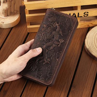 Male Genuine Leather Money Wallet High Quality Long Purse for Men Vintage Zipper Coin Pocket Purses Cash Credit Card Holder Clutch