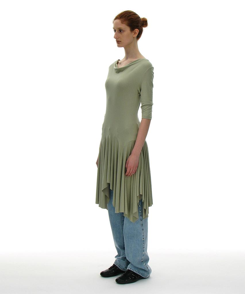 Partimento Woman Cowl Neck Asymmetrical Jersey Dress_Light Green