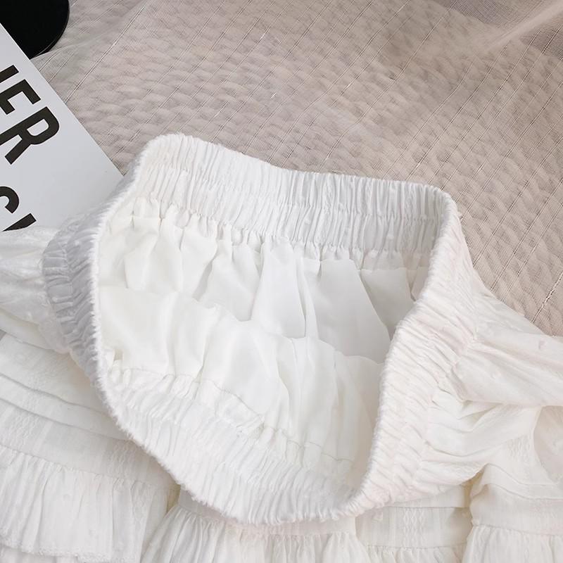 White Ruffled Short Skirt for Women - 2025 Summer Slim Fit, High Waist, Anti-Exposure Design