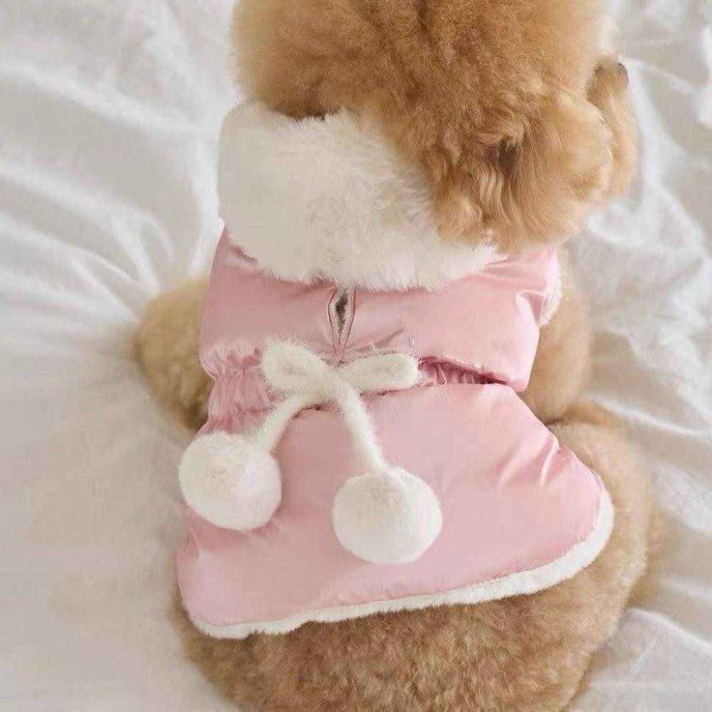 Pom Poms Accents Hooded Dog Vest Thick Fleece Lined Fleece Lined Vest  Outdoor Walks