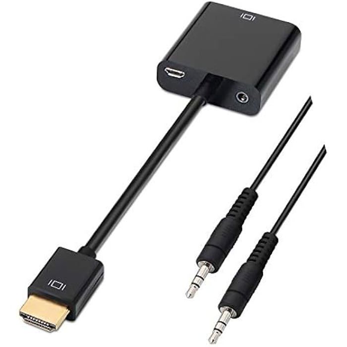 AISENS A122 – 0126 – Convertisseur HDMI vers SVGA (Jack 3.5/H, 10 cm + 1 m pour connecter l'écran VGA) Couleur Noir