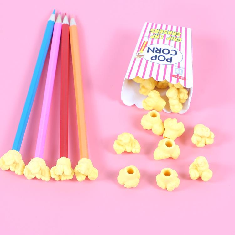 Creative Cartoon Popcorn Erasers for Students - Boxed Stationery Gifts for Kids