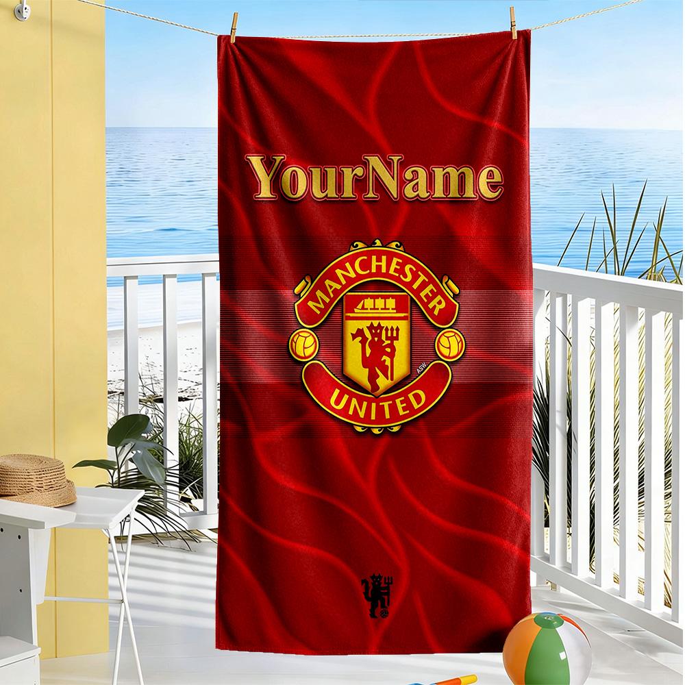 Manchester Customize Text Beach Towel Quick-Dry Soft Microfiber Ideal for Travel Outdoor Swim Pool Yoga Surf Camping Hiking Gym Gift Holiday