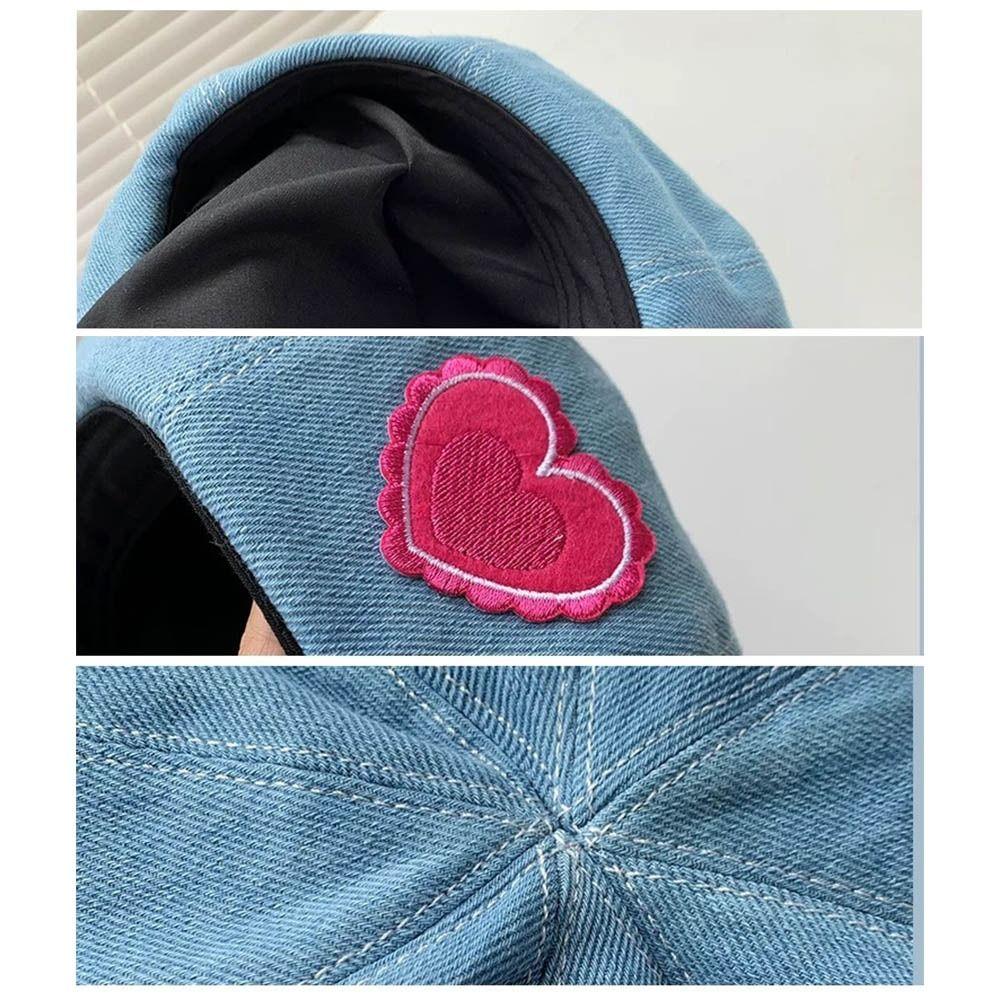 Denim Berets Hat Heart Peaked Cap Sweet Painter Cap Spring Autumn