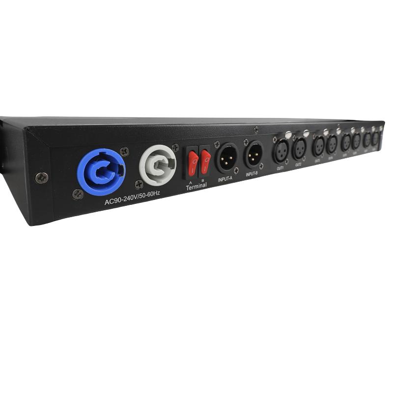 Light4Me Xsplit 2X4 Rozdzielacz Sygnału Dmx Splitter 8-Kanałowy Rack 19" 1U Dwa Tryby Pracy