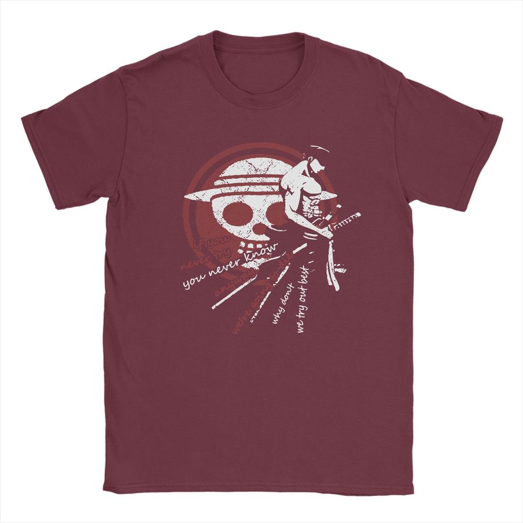 Zoro Ones Pieces T Shirts for Men Cotton Novelty TShirt Crew Neck Anime Tees Short Sleeve Clothes Gift