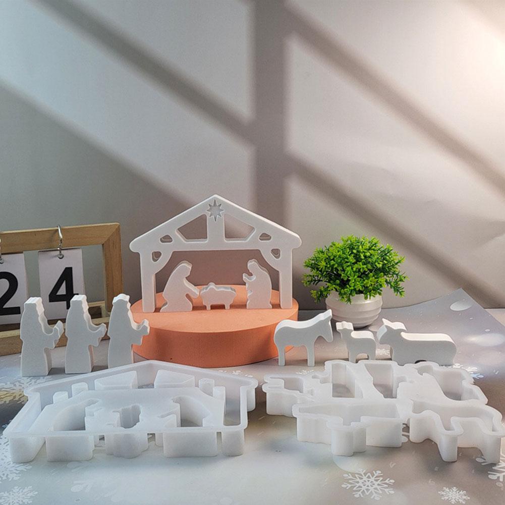 Nativity Set DIY Silicone Mold Christmas Ornament Decoration 3D Holy Religion Nativity Silicone Candle Mold Table Ornament Mold