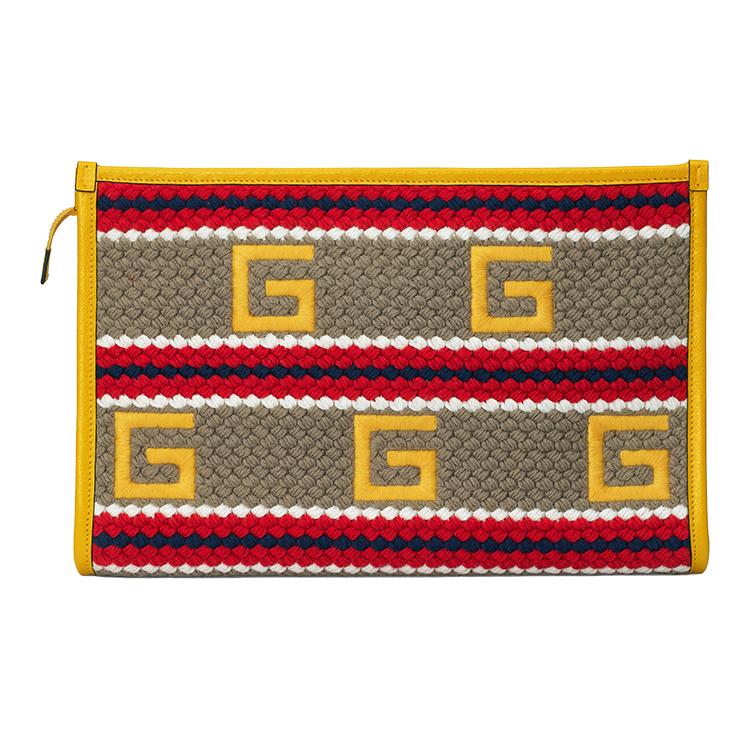 GUCCI Fabric With Leather Clutch Womens Yellow Red