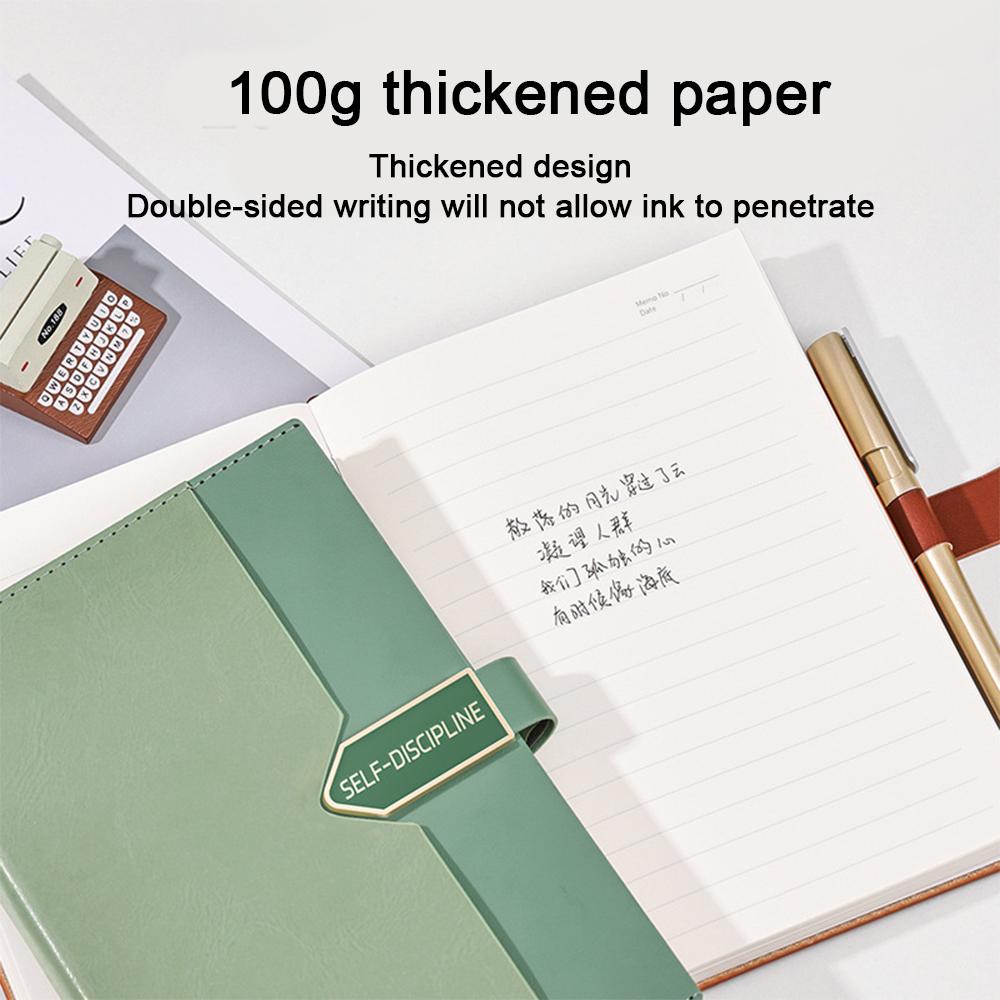 (can Engrave Logo) A5 Business Buckle Notepad, Student Subject Notebook, Leather Cover, Thickened Lined Inner Pages Meeting Minutes, Travel Log