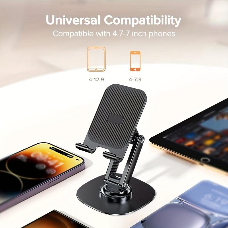 Universal Metal Base 360 Degrees Rotating Height Adjustable Telescopic Desktop Mobile Phone Holder Compatible With All Cell Phones and Tablet iPad