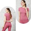 Women Sports Top Solid Color High Elastic Quick Drying Workout Shirt Short Sleeve Crew Neck Gym Apparel for Yoga Fitness