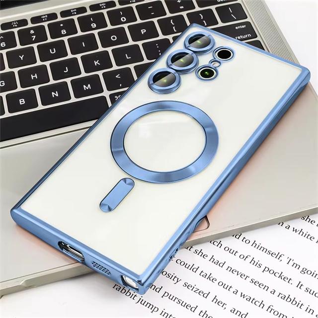 Luxury Transparent Plating Phone Case For Samsung S26 Ultra S25 S24 Plus S23 Ultra FE For Magsafe Wireless Charger Protect Cover Galaxy S21