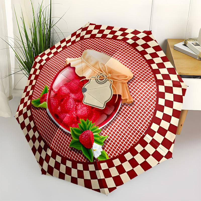 

1pc Raspberry Jam Automatic Folding Umbrella - Portable Collapsible Design, 8-Rib Iron Frame, Durable Fabric yy251125152