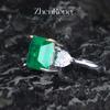 Colombian Style Emerald Ring for Women Princess Cut Green Diamond Two Tone Plated Elegant Wedding Band
