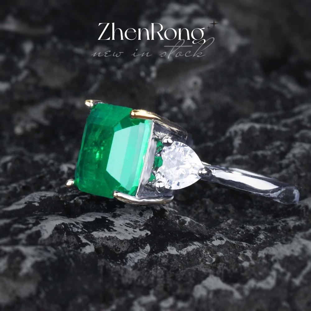 Colombian Style Emerald Ring for Women Princess Cut Green Diamond Two Tone Plated Elegant Wedding Band