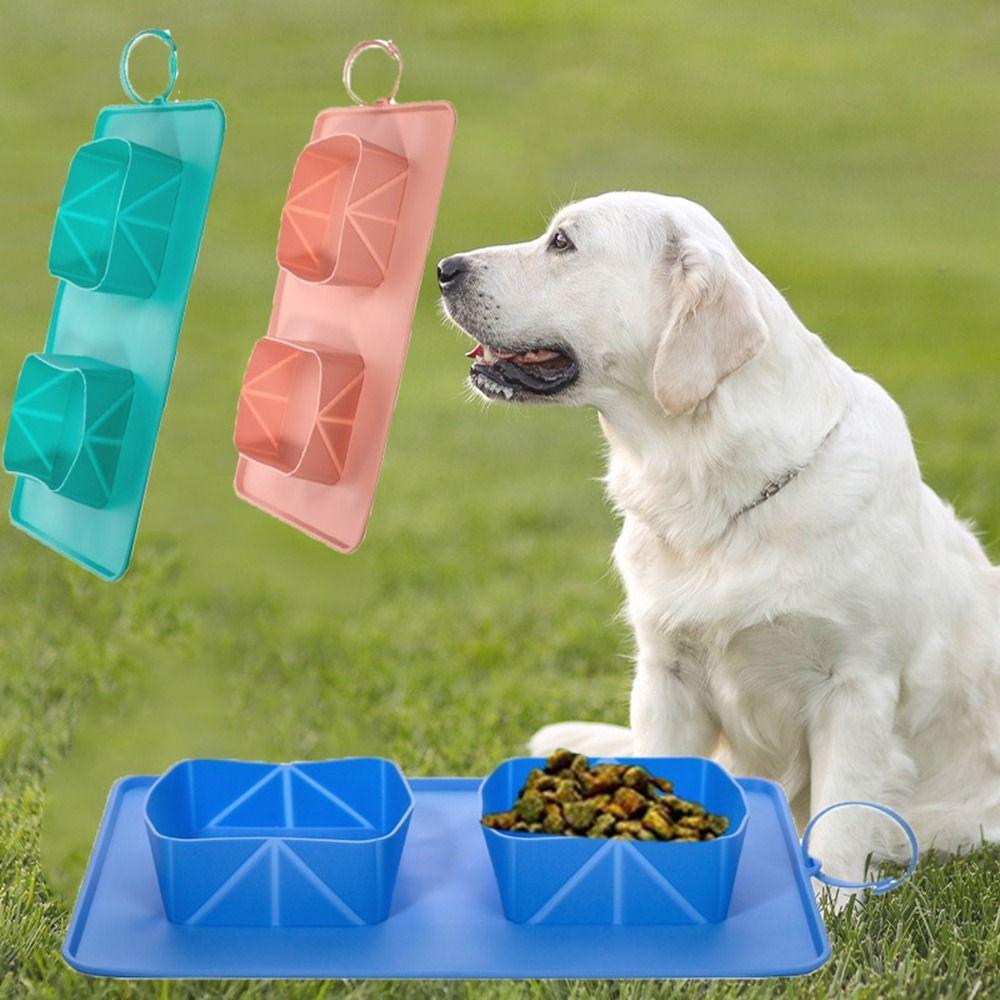 Anti Slip Silicone Folding Dog Bowl 2-in-1 Cat Water Feeder Folding Double Bowls  for Dogs/Cats