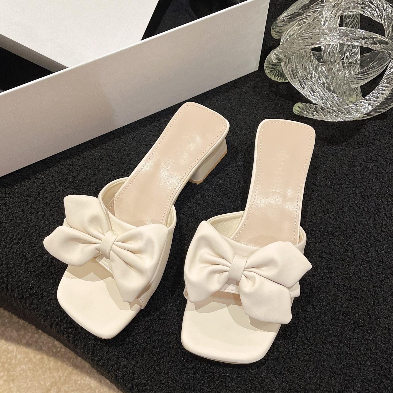 

Модные женские летние тапочки с бантом, элегантная женская обувь 2024 года, пляжная обувь для женщин, низкие каблуки, открытые тапочки, домашняя обувь на распродаже 36