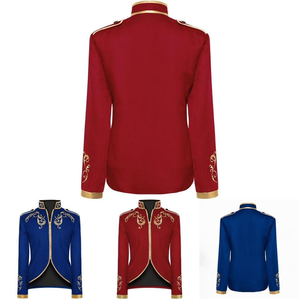 Blazer Lussuoso da Uomo Principe di Palazzo Ricami Dorati Giacca Slim Fit per Divertimento di Halloween