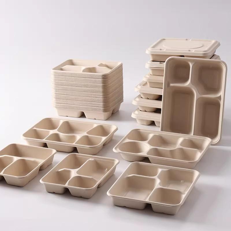 Waterproof Leak Proof Disposable Lunch Box Degradable Food Tray with Compartments Microwave and Refrigerated Not Easily Crushed
