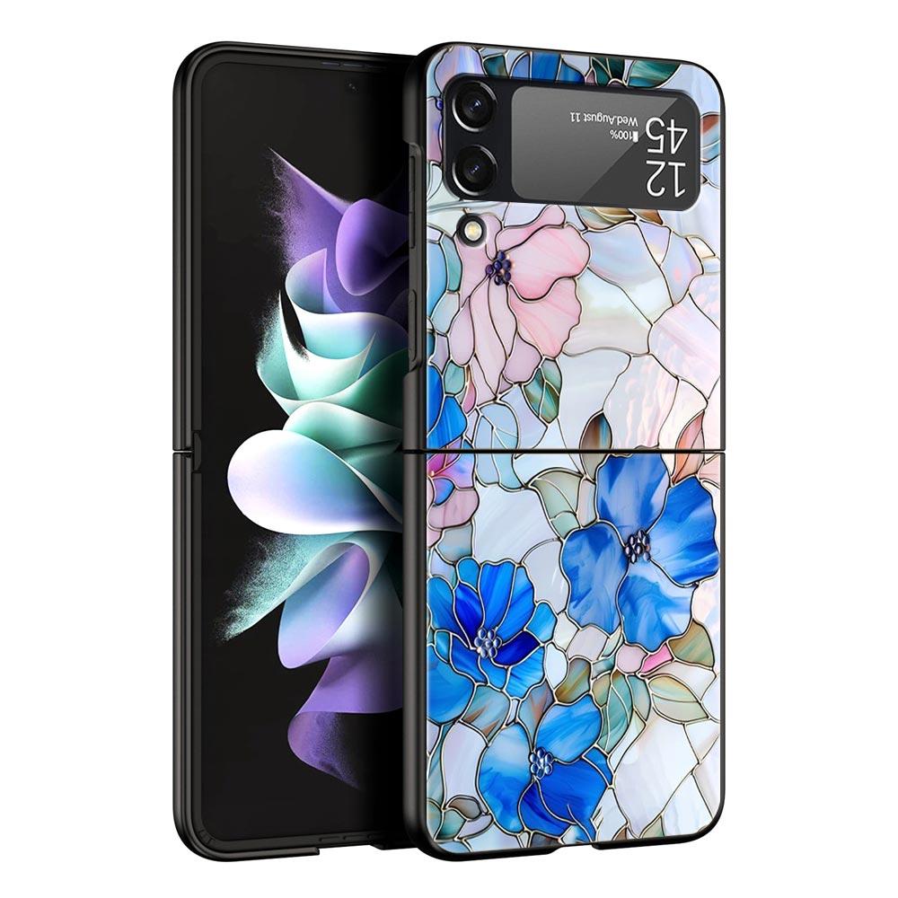 Phone Case for Samsung Galaxy Z Flip 3 4 5 6 7 Folding Shell For Samsung Z Flip4 Flip5 PC Hard Cover Flower marble Geometry