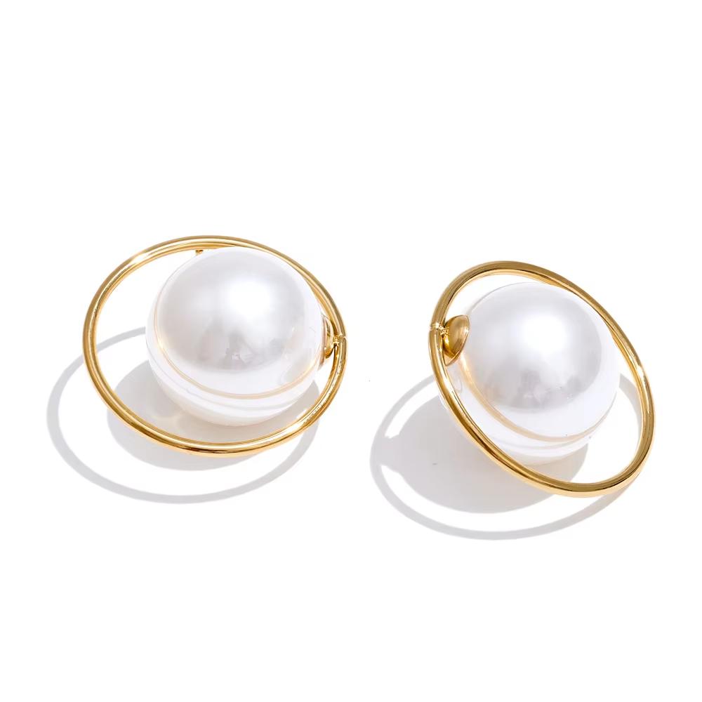 

Yhpup Fashion Smooth Simulated Pearls Round Stud Earrings Stainless Steel Korean Style Trendy Chic Jewelry Waterproof Accessory