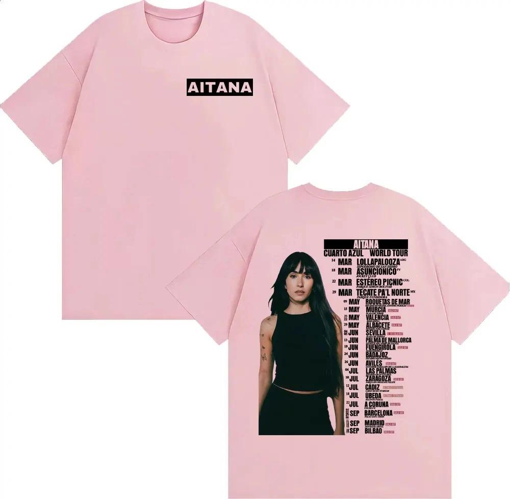 Aitana Cuarto Azul World Tour Double Sided T-Shirt Pop Singer Merch Casual Black Gray Cotton Unisex T-shirts