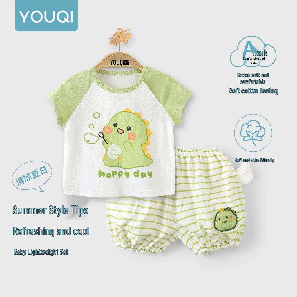 Youqi Summer Baby Clothes Set: Stylish Short-Sleeve Top & Shorts for Boys and Girls.