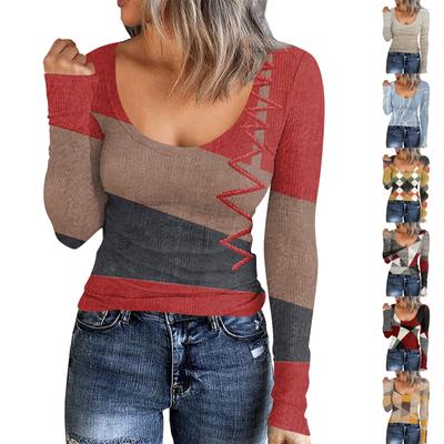 Women's Autumn And Winter Slim Bottom T-shirt Fashion Casual Solid Color U Neck Pullover Long Sleeve Top
