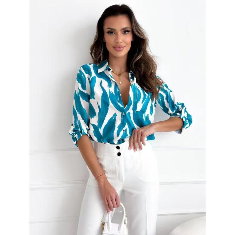 Tooxika New Women's Long-sleeved Tops With Printed Multi-color Lapel Shirts