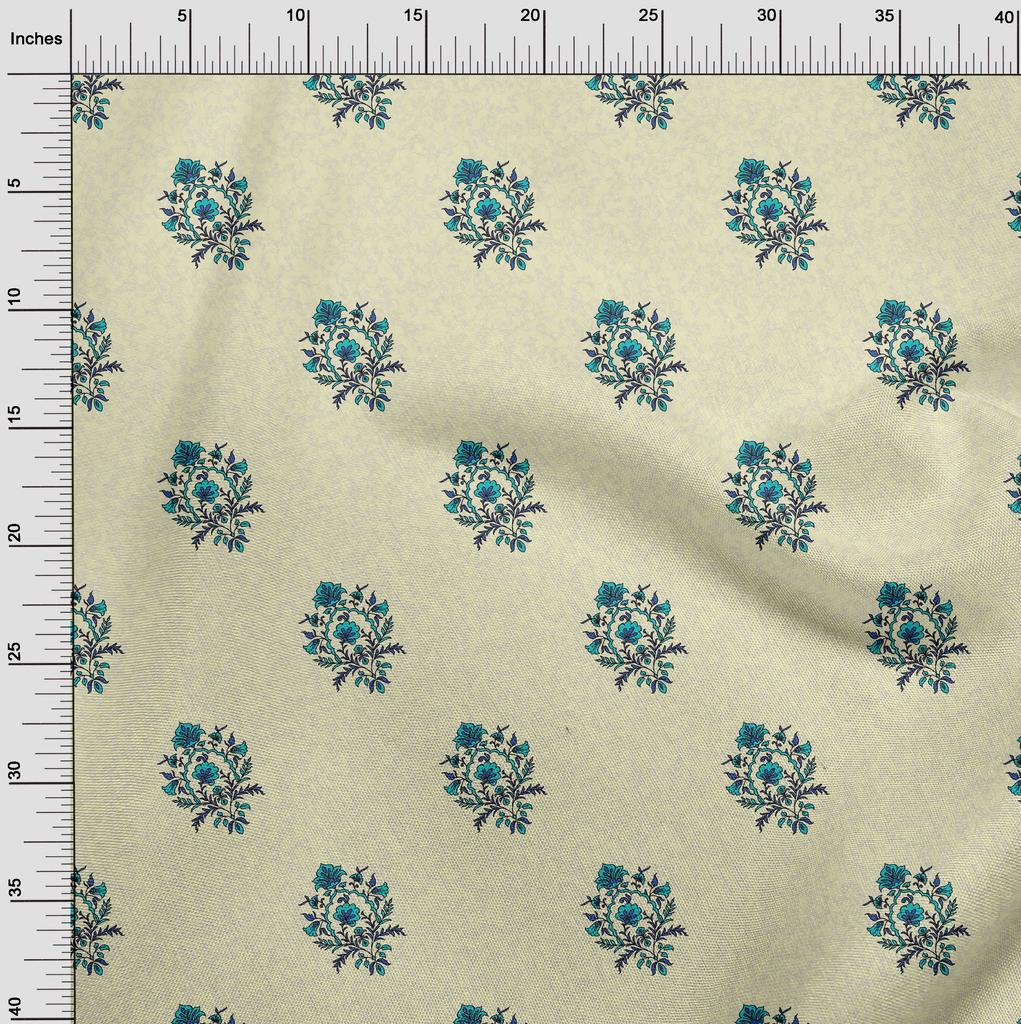 oneOone Cotton Flex Light Gray Fabric Leaves & Floral Block Dress Material Fabric Print Fabric By The Yard 40 Inch