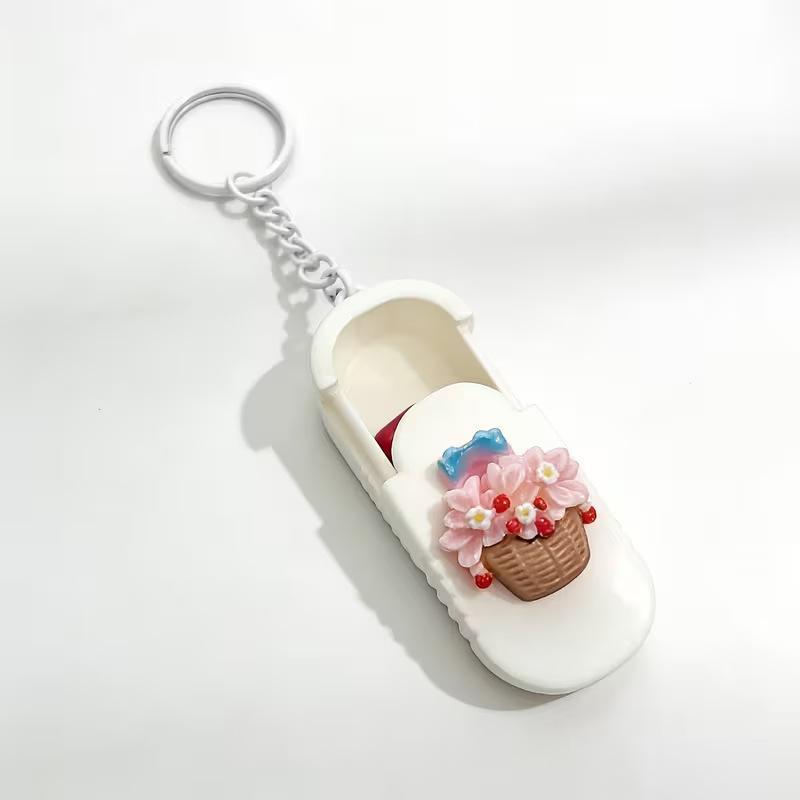 Waterproof Keychain Pill Organizer Tulip Pattern Portable Compact Pill Case Small for Outdoor Activities Daily Medication Carry