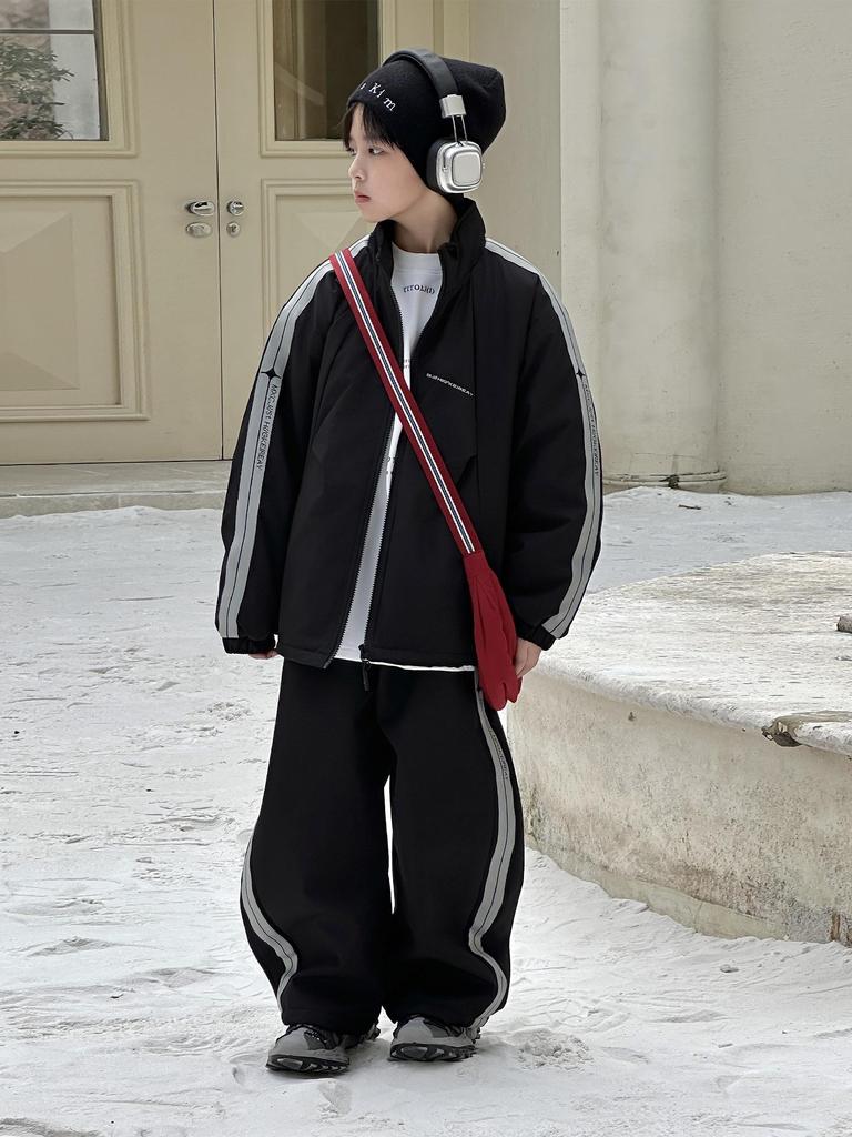2025 Autumn/Winter Boys' Trendy Fleece Two-Piece Sports Set