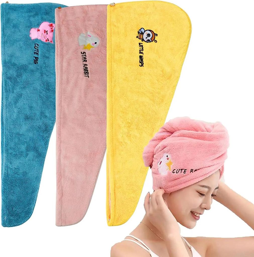 Hair Drying Towel Microfiber Hair Towel Wrap with Buttons Super Absorbent Twist Turban Shower Gift for Kids and Women