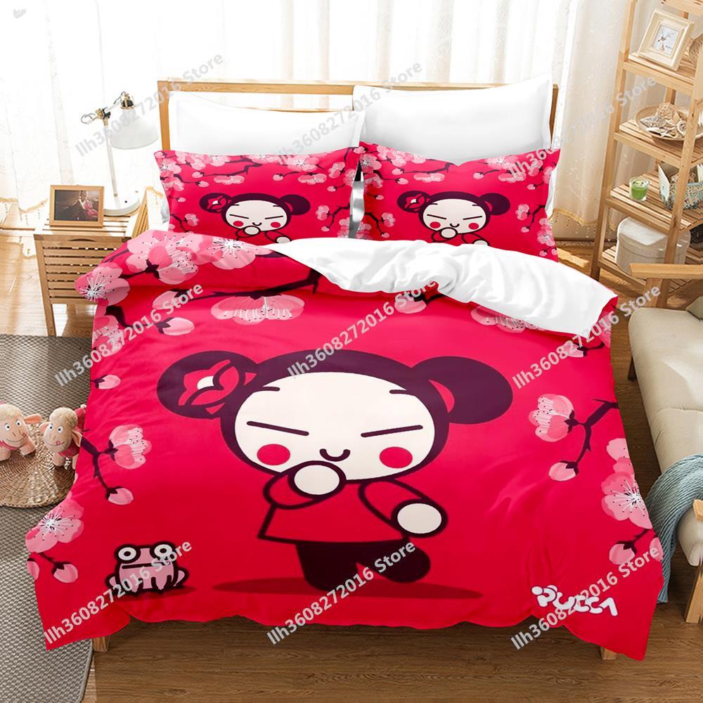 Kawaii Pucca Bedding Set Single Twin Full Queen King Size Bed Set Adult Kid Bedroom Duvetcover Sets 3D Print Anime Bed Sheet Set