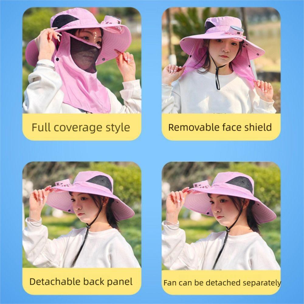 Neck Protection Sun Hat with Solar Fan Digital Display Screen Face Cover Bucket Hat  Hiking